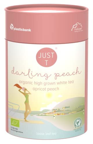 JUST T Darling Peach Loser Tee, 80g | Bio Weißer Tee – Gemischt mit Aprikose und Pfirsich | Bio Loser Tee – Biologisch Hochland-Tee im Nachhaltigen Vorratsdose für alle Teeliebhaber
