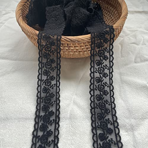 Sourcemall Spitzenband, zartes schwarzes Blumenband für Hochzeit/Brautdekoration, DIY Handwerk Nähen, Heimdekoration, 4,5 m (schwarze Blume)