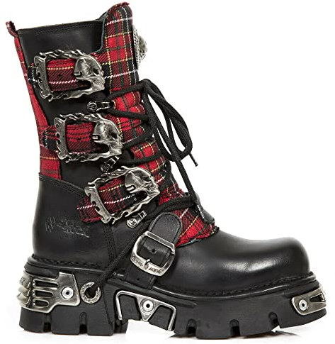 New Rock Stivaletto 391T-S1 Stivale Goth con Plateau in Pelle Nera Metallizzata Scozzese Unisex5