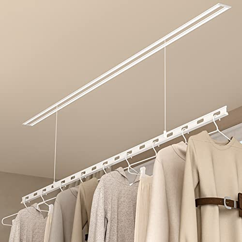 SKYLYZH Elektrischer Wäscheständer, Eingebettet Elektrischer Deckenwäschetrockner, Hebender wäscheständer Decke, kleiderstange, höhenverstellbar, Platz sparen-White