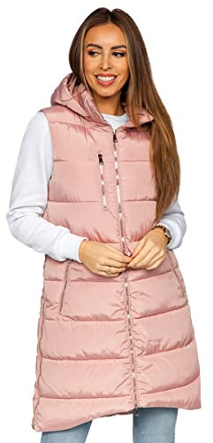 BOLF Donna Gilet mezza stagione Autunnale Primaverile Trapuntato Cappuccio a zip Piumino Cerniera lampo Tempo libero Sport Fitness Basic Outdoor Style 81261 Rosa XL [U1U]