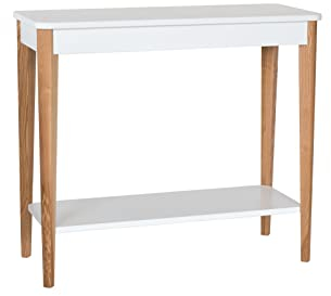 ASHME Eschenholz Konsolentisch Breit 85cm x Tief 35cm mit Praktisch Regal, Einfach Montage, FSC Holz | Weiß