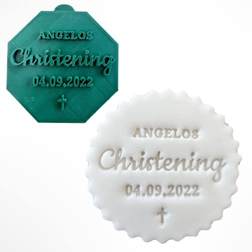 Custom Personalised Christening Name & Date Fondant Stamp Debosser Cupcake Icing Cookie Decoration Cake (6cm)