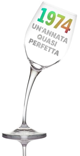 Aurìca Calice Vino Personalizzato 50 ANNI - Bicchiere Piegato Da 440ml In Cristallino Per Compleanno 50 anni Uomo E Donna con Scatola Regalo Inclusa - Regalo Originale 1975 Un’Annata Quasi Perfetta