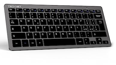 TECKNET Tastiera Wireless PC, Tastiera Senza Fili per Windows e Android Smart TV, Durata della Batteria Molto Lunga, Layout Italiano QWERTY, Silenzioso e Ultra Sottile, Grigio