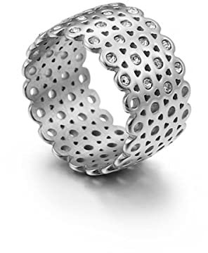 YAHOYA Hohler Ring mit Zirkonia Stein Gold Silber Farbe Edelstahl Ehering für Frauen 12mm Breite Luxus Party Ring