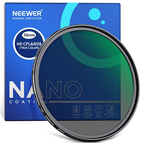 NEEWER CPL True Color da 58mm con Filtro ND8 2 in 1. Combinazione di Filtro ND a 3 Stop e Filtro Polarizzatore Circolare, Vetro Ottico HD con Rivestimento Nano Multistrato, Idrorepellente/Antigraffio