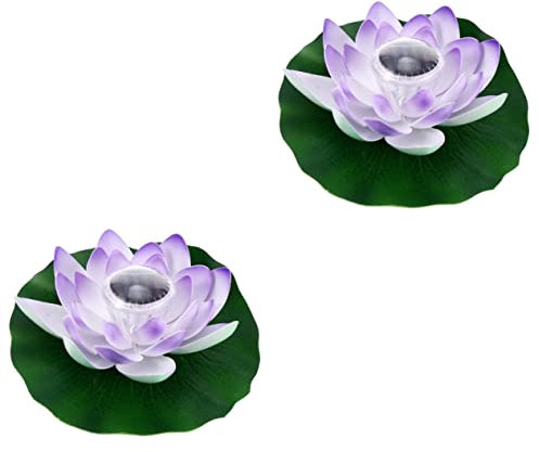 Yardwe 2 Stück Solar Lotus Lampe Farbwechsel Nachtlichter Artificiales Decorativas para Sala Hochzeit Laternen Seerose Ornamente Solarteich Lichter Schwimmende Lotu Flusslaterne