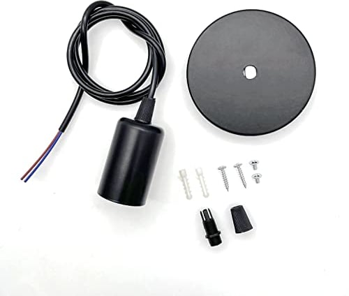 JZK E27 Matt black ceiling pendant light fitting, ceiling rose light fitting, ceiling rose pendant, metal lampholder E27, ceiling lamp holder screw fitting with cable