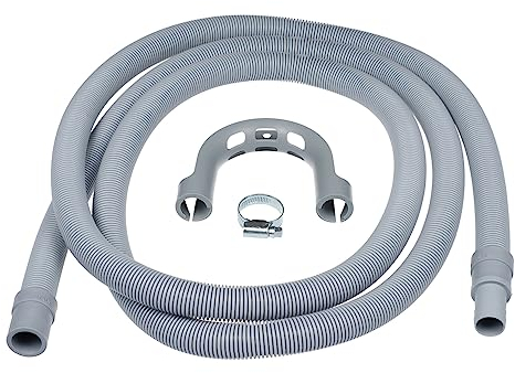 Invero Universal Washing Machine Dishwasher Drain Outlet Hose Extension Kit with Moulded End - Includes Hook and Screw Clip - 19mm and 22mm Fitting (2.5 Metre Length Pipe)