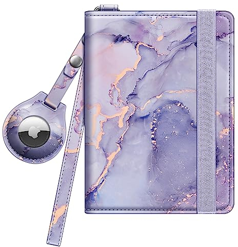 FINTIE Reisepasshülle mit Airtag Halter, Slim Reisepass Hülle RFID-Schutz Schutzhülle Passport Cover für Reisedokumente Impfpass Herren Damen, Lila Marmor