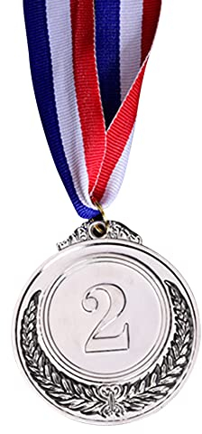 AMZLORD 1-TLG Medaillen mit Band aus Metall, Silber Gewinner Medaillen Siegermedaillen im Olympischen Stil for Kinder, Kinderveranstaltungen, Klassenzimmer, Bürospiele und Sport - 2. Platz