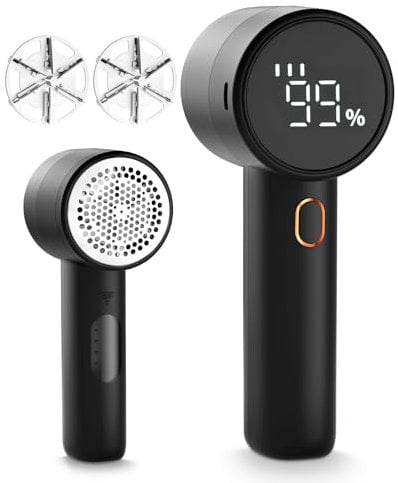 Fabric Shaver, Electric Lint Remover, Rechargeable Lint Shaver, Sweater Defuzzer to Remove Pilling, Battery Operated, 6-blade, 3-speed with LED Display for Clothes, Upholstery, Furniture