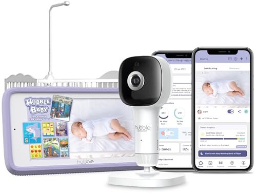 HUBBLE CONNECTED SkyVision AI Pro Baby Monitor — Baby Camera Monitor w/Covered Face, Rollover & True Cry Detection, Sleep Trainer, Soother & More — w/Touch Screen HD Parent Unit, Crib Mount System