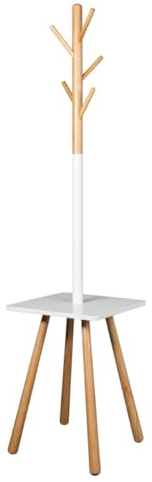 Terra Home Garderobenständer Dala,Kleiderständer, Standgarderobe mit 5 Kleiderhaken für Jacken, Mützen 169x40x40 mit Ablage (eckig, Weiß)