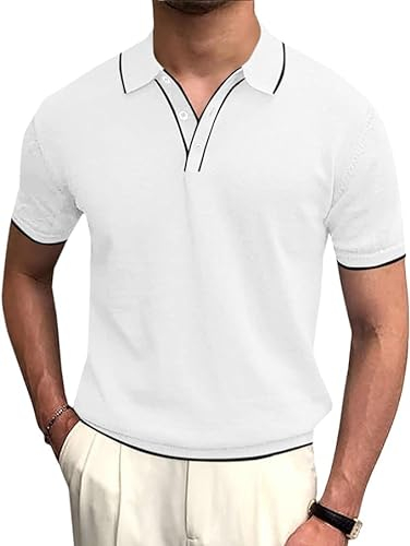 Runcati Herren Poloshirt Kurzarm Golf Tennis Polo T-Shirts Atmungsaktiv Outdoor Funktionell Sportshirt Basic Freizeit Casual Tops Sommer Weiß XL