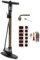P4B | Luftpumpe mit großem Manometer in Grau/Braun + AV Winkelventil + Ballnadel + Flickzeug Set | Fahrradpumpe geeignet für alle Schlauchventile | Standpumpe