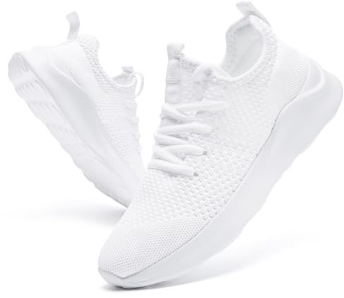 DLWKIPV Mens Trainers Slip On Sneakers Breathable Cushioned White 5.5