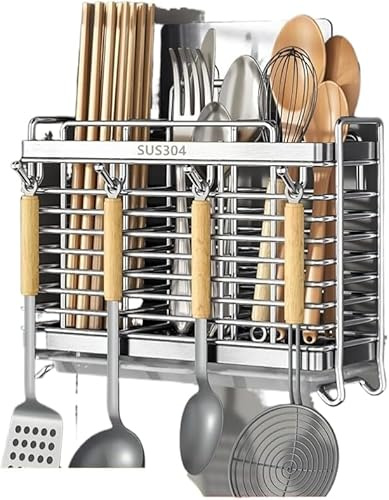 LCZLCZ 不锈钢筷子收纳盒厨房筷子笼壁挂式筷笼家用刀具勺子筷子筒置物架Stainless steel chopsticks storage box Kitchen chopsticks container Wall-hanging chopsticks container Household knife spoon Chopsticks container storage rack/31