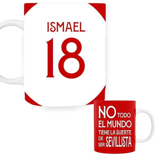 Taza Personalizada del Sevilla con Nombre - Equipo de Futbol Sevillista- Sevilla- Equipo de Fútbol - Taza Cafe - Regalo Original - Cerámica Blanca