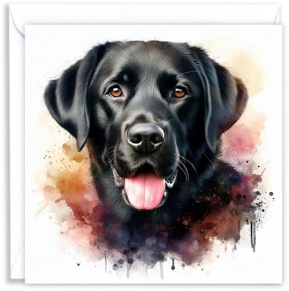 Grußkarte mit schwarzem Labrador Retriever, Aquarell-Spritzeffekt, künstlerische Blanko-Grußkarte