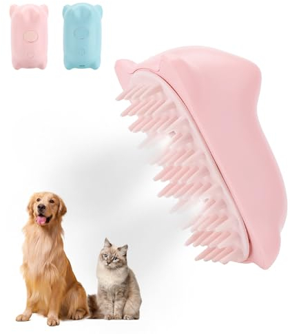 Chinoket Dampf Haarbürste für Hunde und Katzen,3-in-1-Dampfbürste Katze Spray Massage Kammkatzenkamm,Pflege Bürste Haustier Haar Entfernung Kamm für Katze und Hund ,2 Spritzöffnung(rosa Farbe)