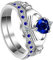 JewelryWe Claddagh Herz Ringe für Damen: 2 in 1 Damen-Ring Irische Claddagh Krone mit Blau Herz Zirkonia Partnerringe Eheringe Versprechen Verlobung Hochzeit Band Frauen Stapelringe Silber Größe 52