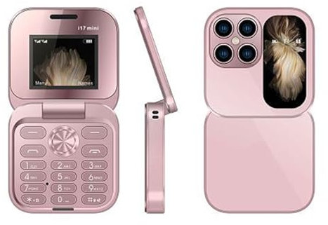 I17pro Flip Mobile Phone Foldable, Large Button Mobile Phone for Elderly, 2G Network, Built in LED Flashlight, Speed Dial, 2 SIM Cards, Gift for Festival, Easy to Use(Color:Pink)