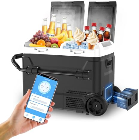 Jumpdy 12 Volt Car Refrigerator, 52Quart(50L) Electric Cooler Dual Zone with Mobile Power SupplyCar fridge Freezer (-4°F~68°F) 12/24V DC & 100-240V AC -BLACK (52 Quart(50L))