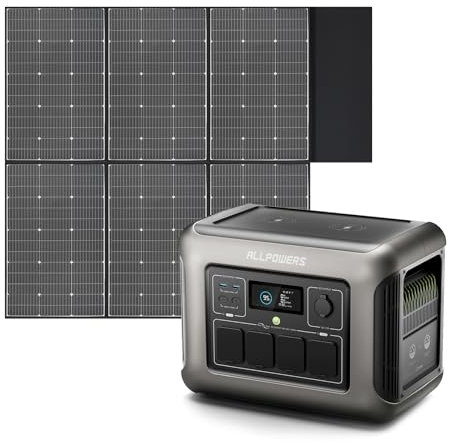ALLPOWERS R1500 générateur solaire avec panneaux solaire pliables de 600W, 1152Wh batterie LiFeP04, 2 x Chargement rapide sans fil 15W, 4 prises CA 2500W, Énergie solaire MPPT pour camping, extérieur