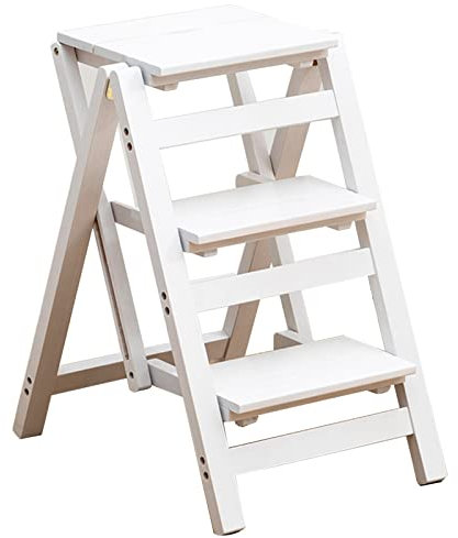 GAONUDAN Tritthocker für Erwachsene/Trittleiter/Thekenstuhl, 3-stufiger, zusammenklappbarer, tragbarer Tritthocker aus Holz, rutschfest und leicht, für Bibliothek, Küche zu Hause (Farbe: Weiß, Größe: