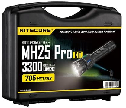 Nitecore MH25 Pro - 3300 Lumen LED Taschenlampe - Jagdset mit Integriertem Ladegerät, Rotfilter, Grünfilter, Fernschalter RSW1 Pro, Wasserfest, Li-Ion Akku NL2153, 650 Stunden Laufzeit