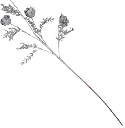 HOLIDYOYO künstliche Rose weihnachtsdeko Rose künstlich kunststoffblume Girlande Pflanzen Weihnachtskranz Blumen gefälschtes künstliches Rosendekor simulierte Rosenstütze Plastikblume Silver