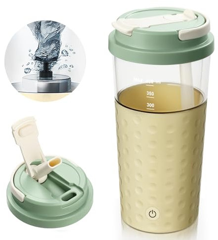 SOARFLY Electric Shaker, 400 ml, 2-in-1 Lid, USB Rechargeable, BPA-Free, Automatic Mixer for Protein Shakes, Milkshake, Almond Yellow