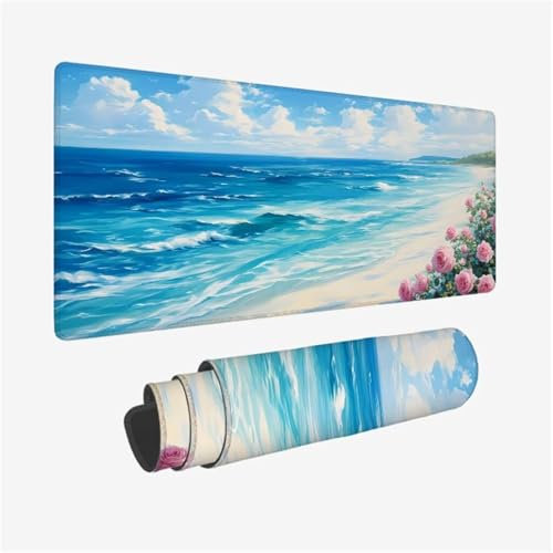 Grand Tapis de Souris Bleu Tapis de Souris Gamer Imperméable, sous Main Bureau Plage Tapis Souris XXL 1600x800x3mm, Antidérapant Tapis de Souris Gaming avec Bords Surpiqués, Accessoire Gaming Q1-16