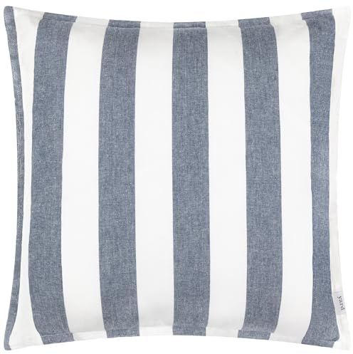 Yard Hayle Outdoor Cushion Cover (Navy, 50 x 50 cm) | Reversible Water Resistant Striped Soft Cotton Outdoor Decorative Case
