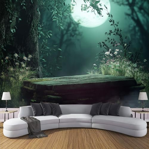 MIATCENRT Papier Peint Panoramique 3D, Clair De Lune Fleurs Sauvages, Adulte Enfant Autocollant Mural, Pour Salon Chambre À Coucher Couloir Moderne Espace Visuel De Charme Forêt Murale