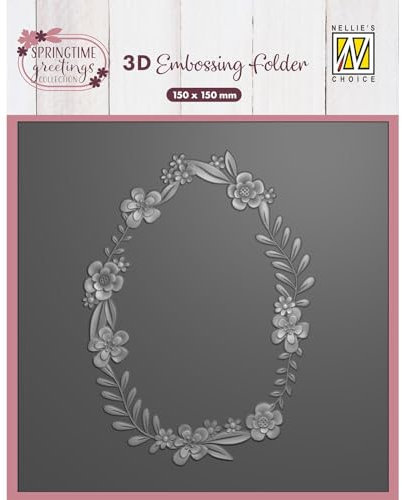 Nellie's Choice EF3D110 3D Prägefolder für Ostern mit Osterkranz mit Blumen Motiv-Prägeschablone von 15 x 15 cm-Stanzmaschine Bastelzubehör für Scrapbooking, DIY und Karten Basteln, Grau, One Size