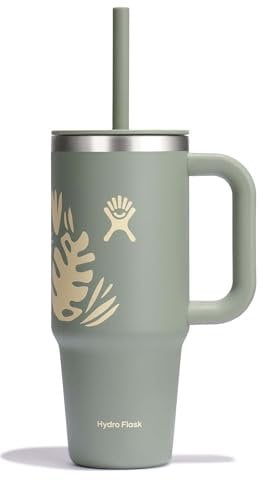 Hydro Flask 24 Oz Travel Tumbler with Handle, Lid and Straw - Insulated Stainless Steel in Botanical Bliss Agave