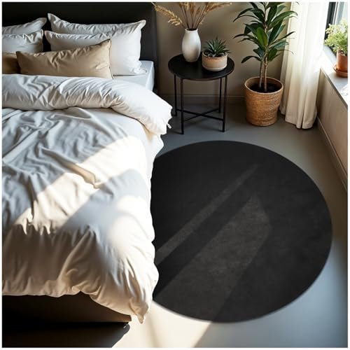 tectake® Flauschiger Kurzflor Teppich, waschbar, für Wohnzimmer, Badezimmerteppich, Küchenteppich, Teppich Flur, Home Deko, rutschfest, allergikerfreundlich, schwarz Ø 120 cm