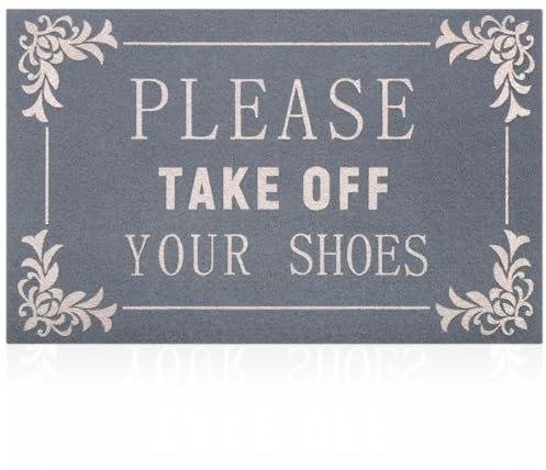 Welcome Mat, Heavy Duty Sturdy Door Mats for Home Entrance Outdoor Indoor Please Take Off You Shoes Front Doormat for Outside Patio Floor Entry Porch Garage Office Low Profile 24x36 Light Grey