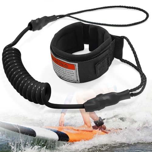 CAIXIANGYU Leash Surf, 5 mm Cuerda de Pata de Resorte en Espiral, TPU Cuerda Pierna Acolchada Correa para el Tobillo, Negro, para Kayak, Paddleboard et al (Negro)