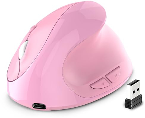 Bluetooth Maus Kabellos,2.4G & Bluetooth Dual-Modus Ergonomische Kabellos Mouse,Wiederaufladbarer Akku Funkmaus,Leises Klicken,Multi-Device,Tragbare,6 Tasten für Laptop,PC,iPad,Mac,Computer,Rosa