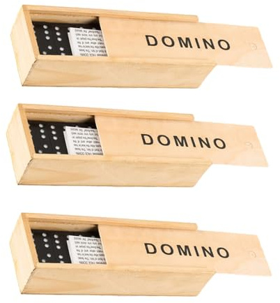 VICASKY Schwarze Dominosteine, 3 Stück für Drinnen und Draußen | Klassisches Doppel Sechs Spiel, Nummerierte Steine, Holzbox als Aufbewahrung, für Kinder und Erwachsene