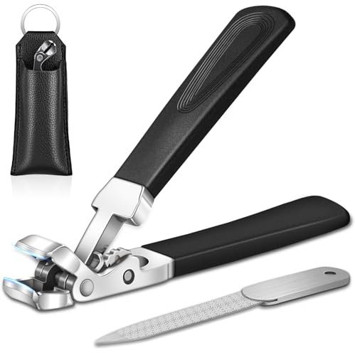 DRMODE Winkelkopf Nagelknipser für Dicke Nägel,Ergonomischer Nagelknipser Fußnägel mit Auffangbehälter Nagelzwicker für Senioren Premium Stahl- Nail clipper für Senioren Männer Schwarz