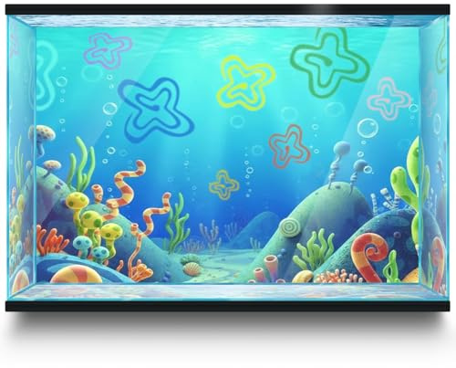 LYYAB Aquarium Background Stickers for 5-9 Gallon Tanks, Cartoon Underwater Self-Adhesive Fish Tank Reptile Terrarium Decor Poster (16 x 12inches / (41 x 31 cm))