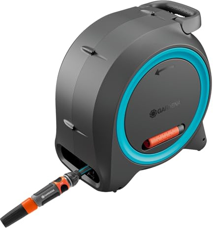 Gardena Portamanguera DualBox M Almacenamiento de mangueras: Listo para usar, Para instalación en pared o portátil, Guía automática de mangueras, Almacenamiento que ahorra espacio (18694-20)