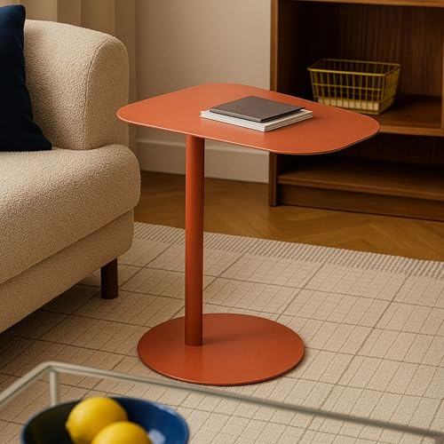 [en.casa] Beistelltisch Nastätten Gartentisch Couchtisch mit Metallgestell Sofatisch modernes Design für Wohnzimmer Schlafzimmer Balkon Terrasse 50 x 50 x 38 cm Ziegelrot, matt