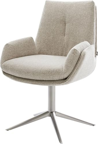 DELIFE Esszimmerstuhl Clea-Flex Fußkreuz Edelstahl Webstoff Soft Beige 360° drehbar Wippfunktion