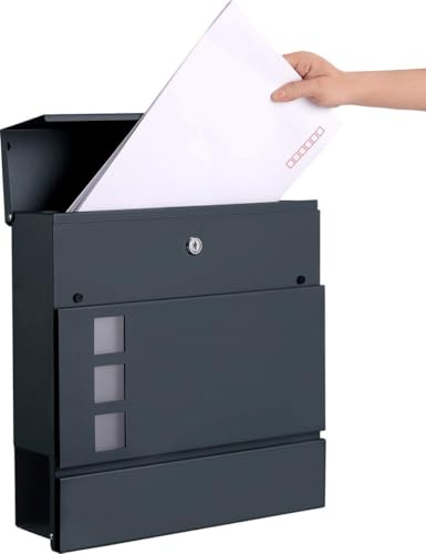 VEEHAUS Paketbriefkasten Anthrazit Groß Briefkasten Rostfrei Wandbriefkasten Metall Postbox Draussen (Waylin) 37 x 37 x 10,5 cm